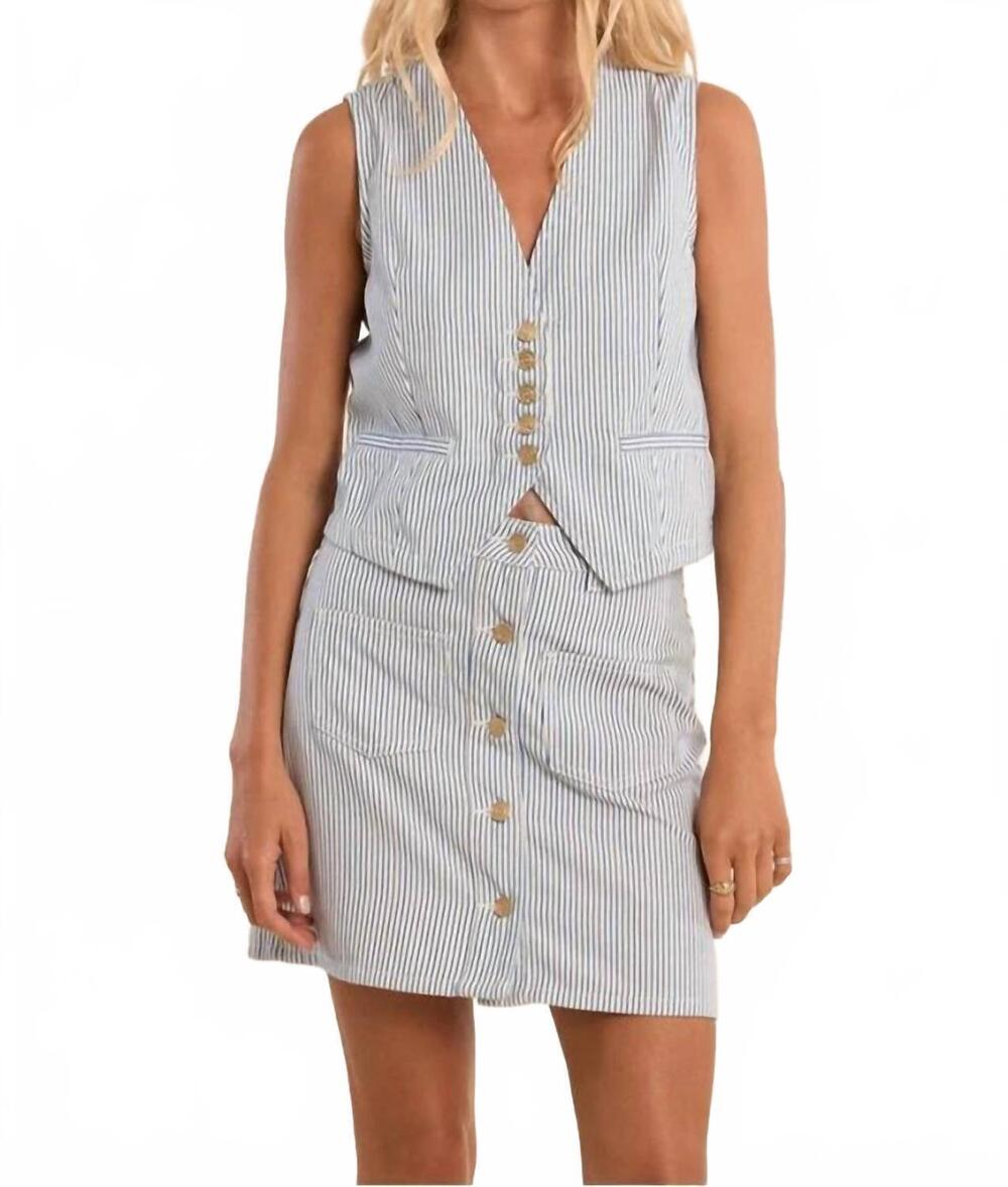 NEW MOLLY BRACKEN cool again striped vest in blue and white stripe